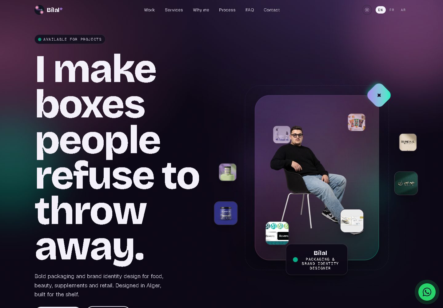 Portfolio de Bilal, designer packaging à Montréal
