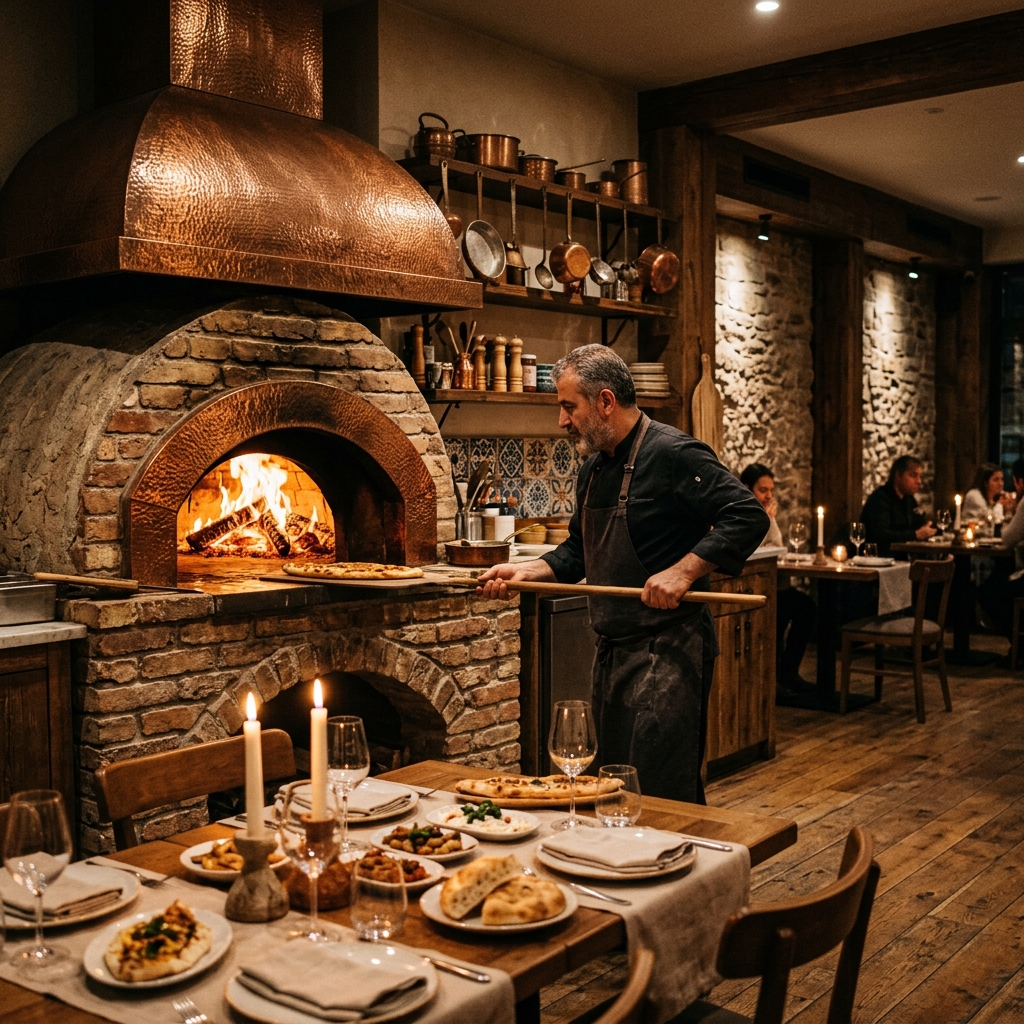 Traditional brick oven glowing